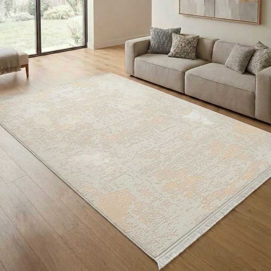 Waschbarer Bambu-Satin Teppich in Beige-Creme
